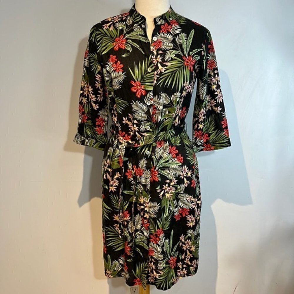 Vicci Germany 100% linen floral  button down belted midi dress size (40) US8-10